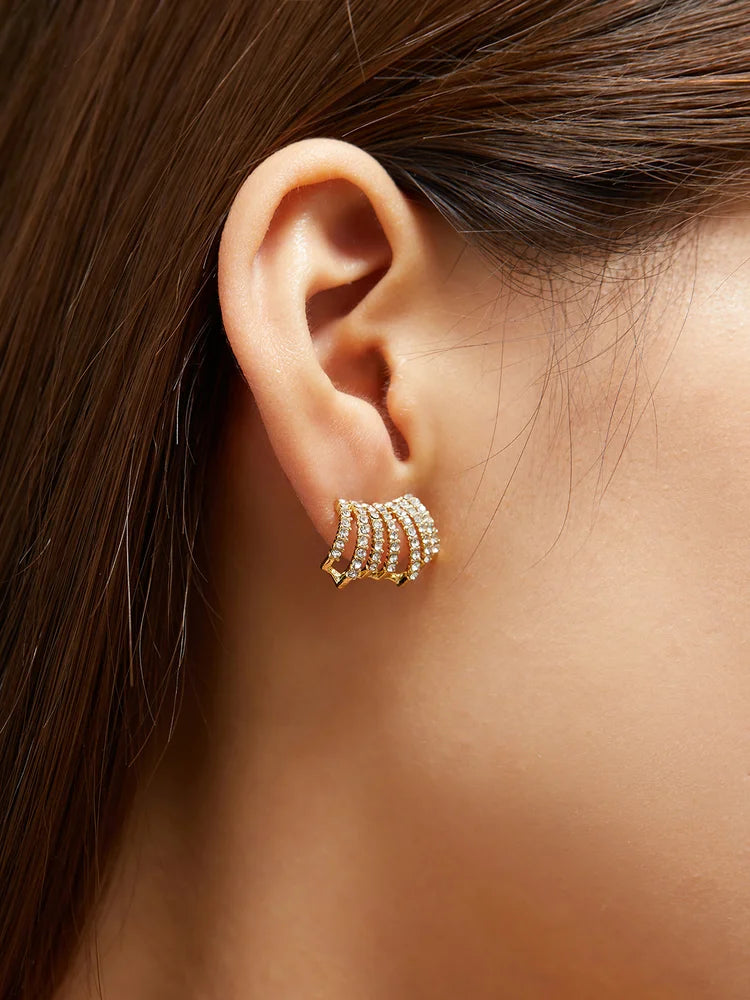 Celestial Fan Crystal Stud Earrings