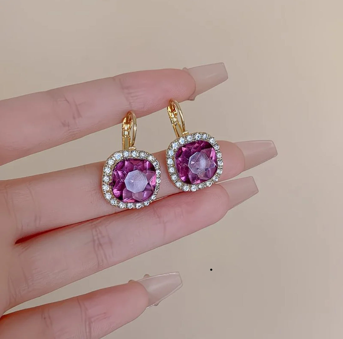 Pink Cushion Cut Crystal Drop Earrings