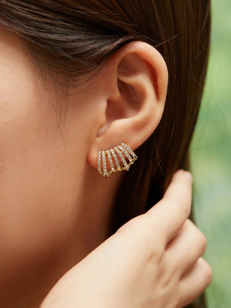 Celestial Fan Crystal Stud Earrings