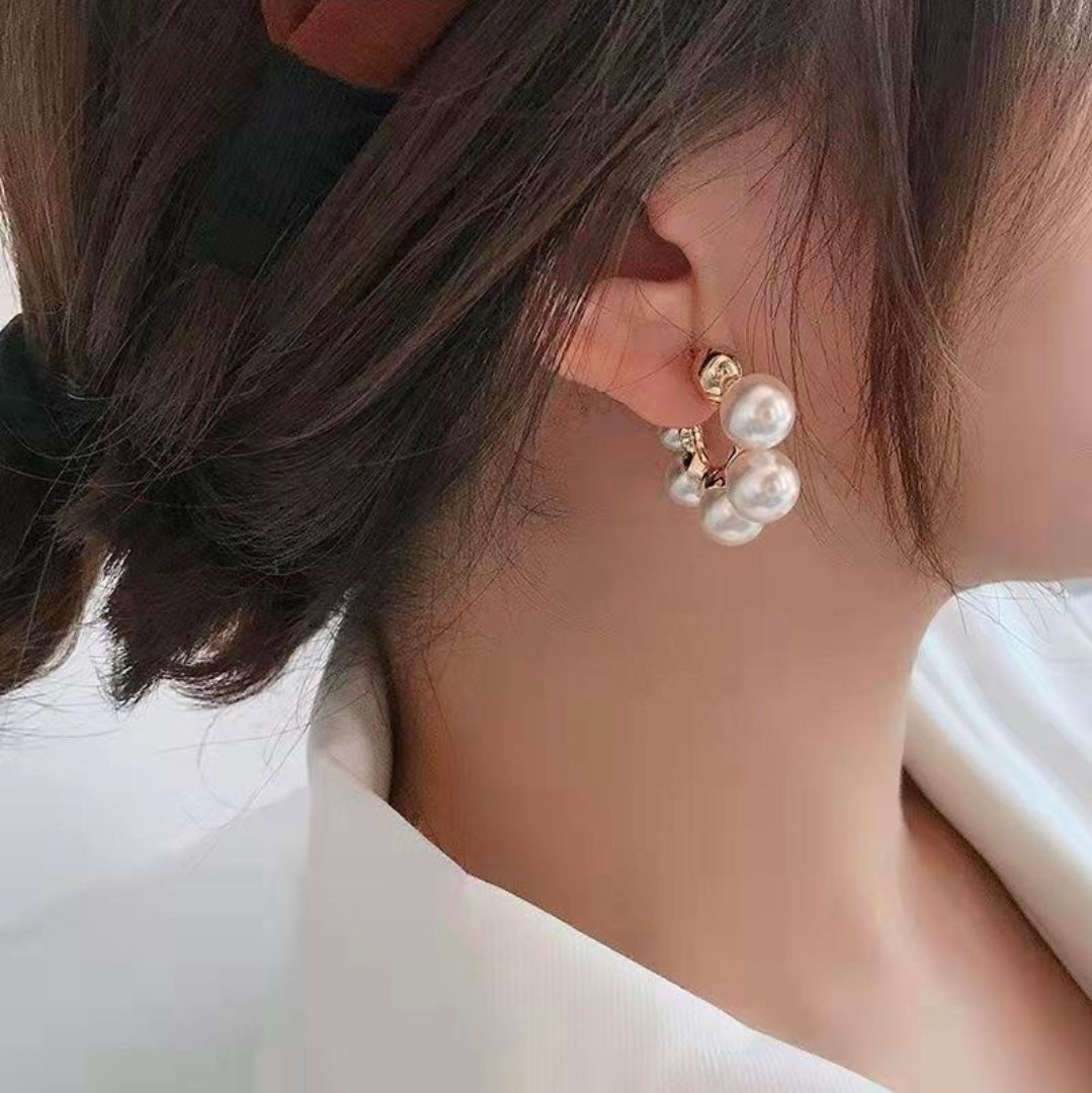 Pearl Hoop Studs (Big Pearl)