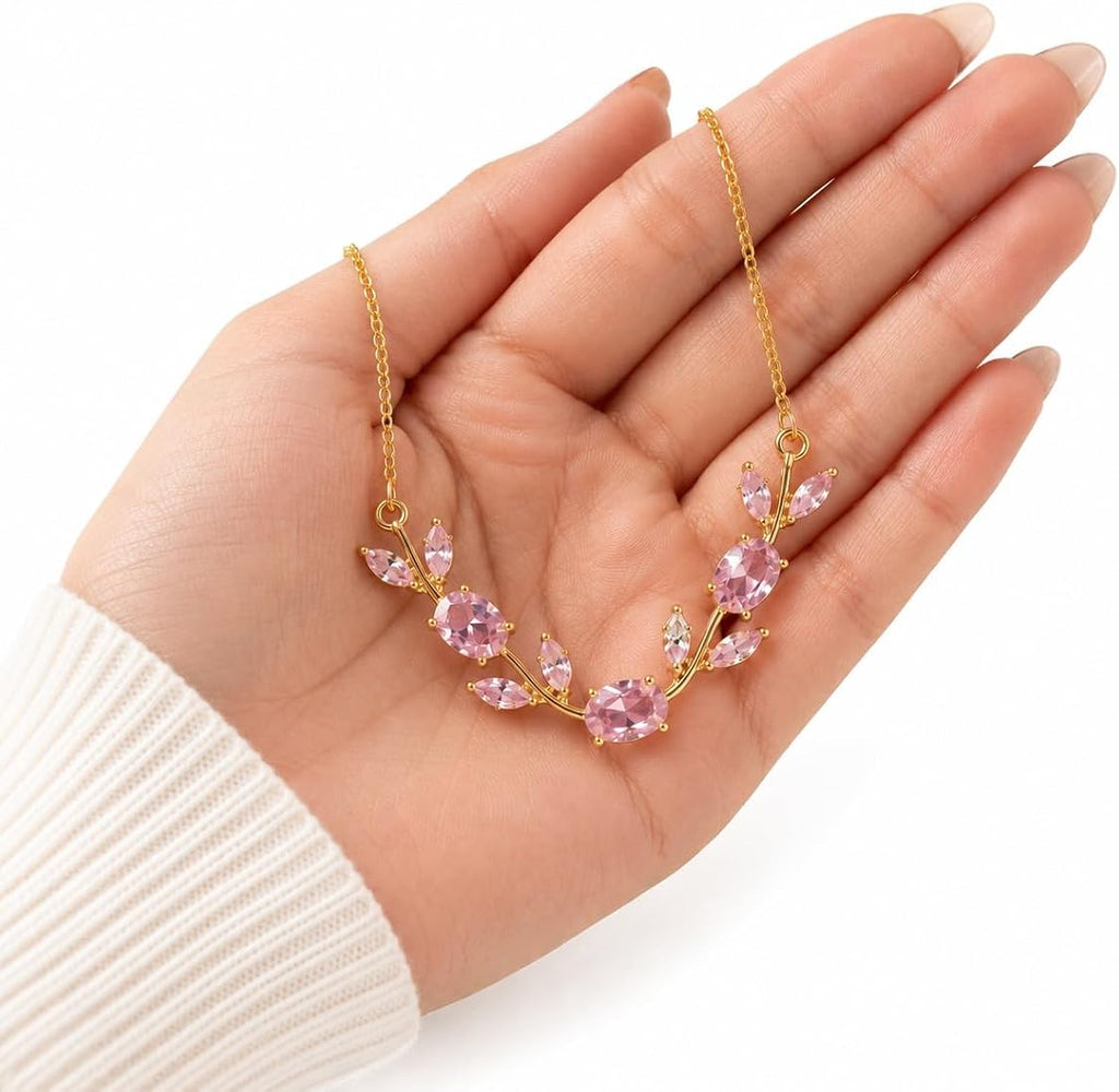Roselle Pink Crystal Vine Necklace
