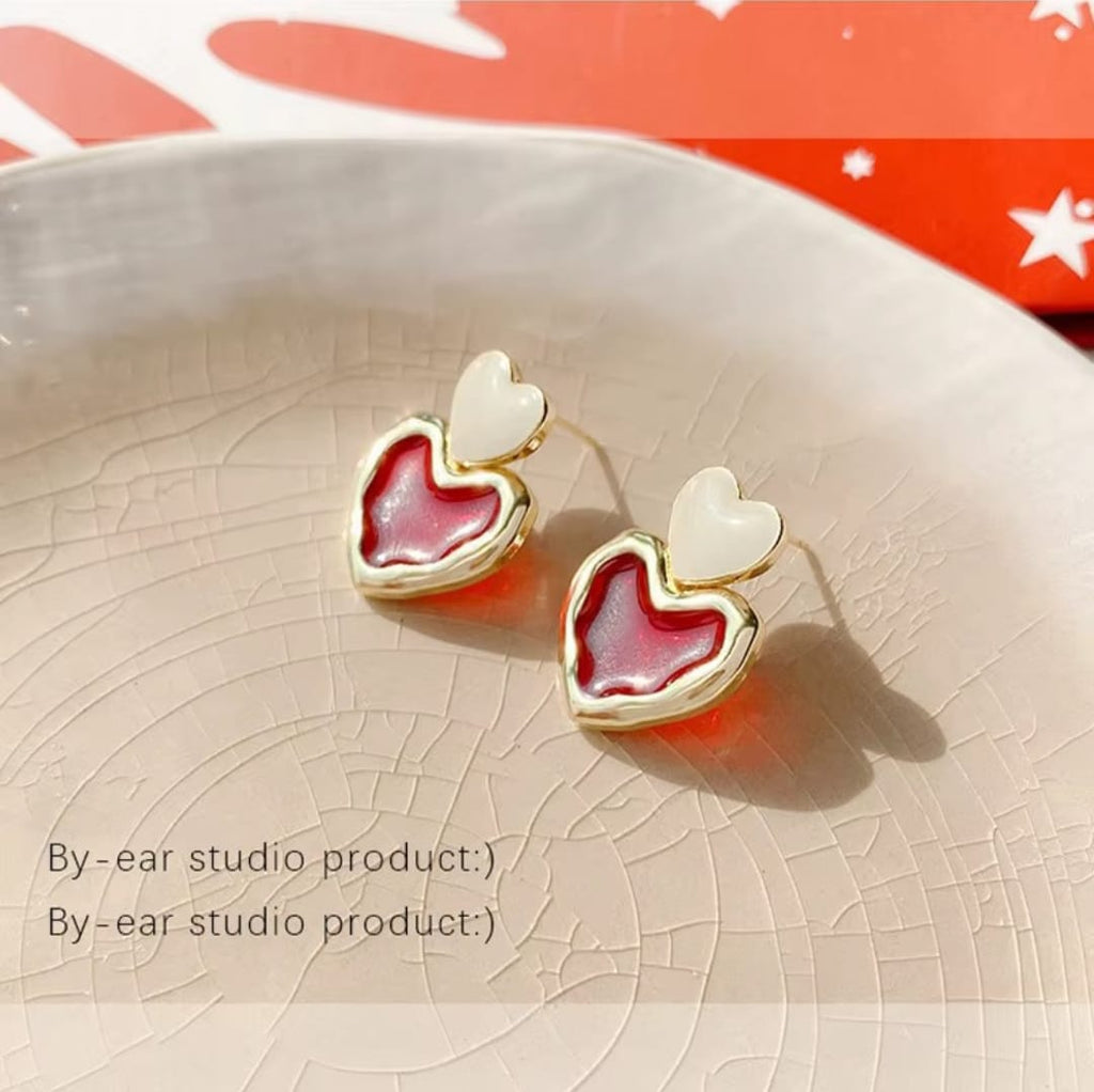 Scarlet Double Heart Drop Earrings