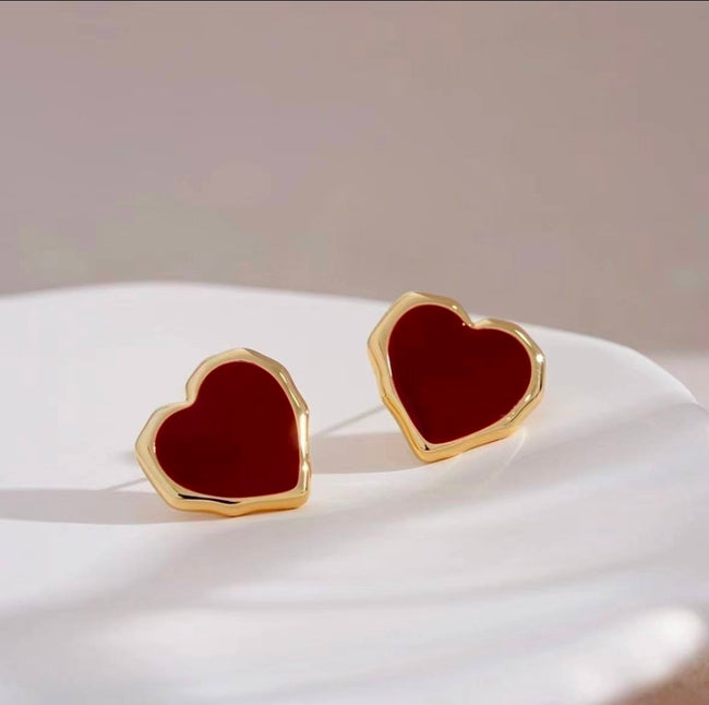 Amora Red Heart Stud Earrings