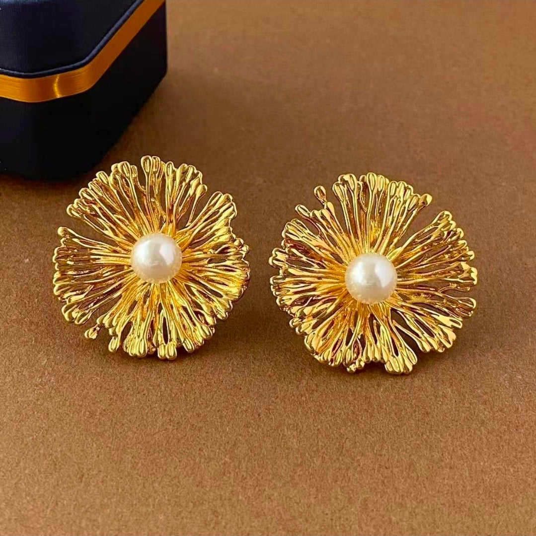 Golden Bloom Pearl Studs