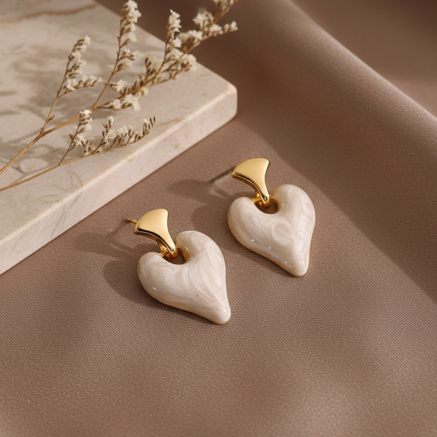Ivory Heart Statement Earrings