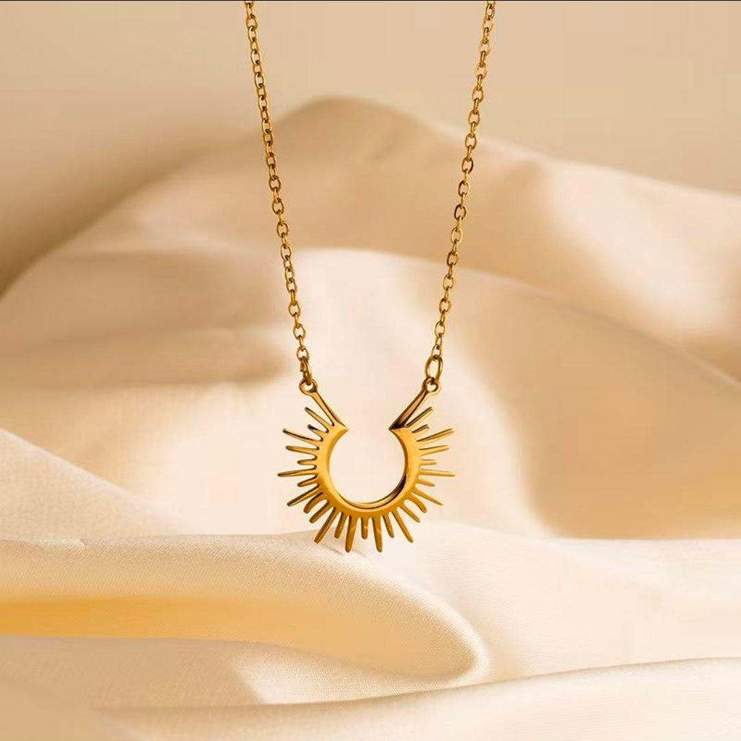 Golden Sunburst Pendant Necklace