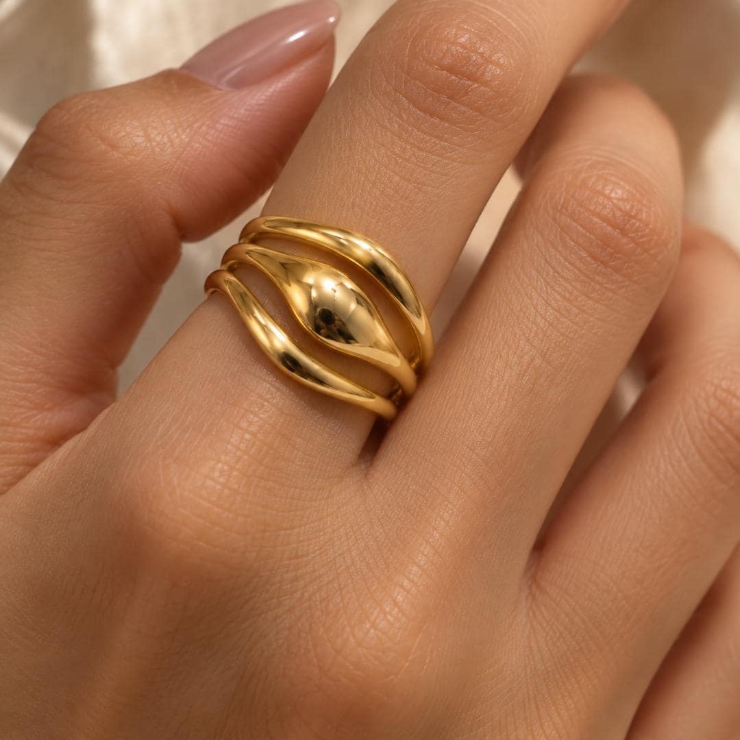 Golden Sculpted Triple Band Ring