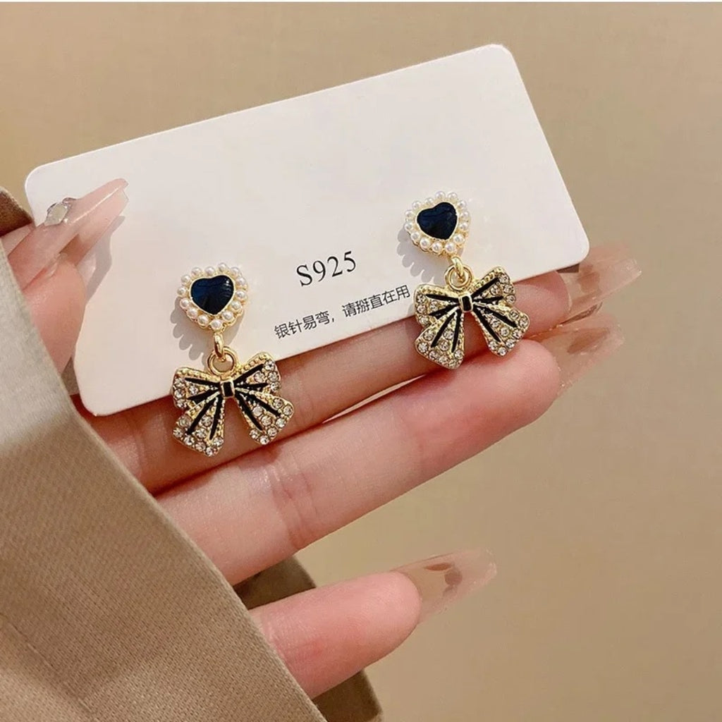 Midnight Heart Bow Earrings