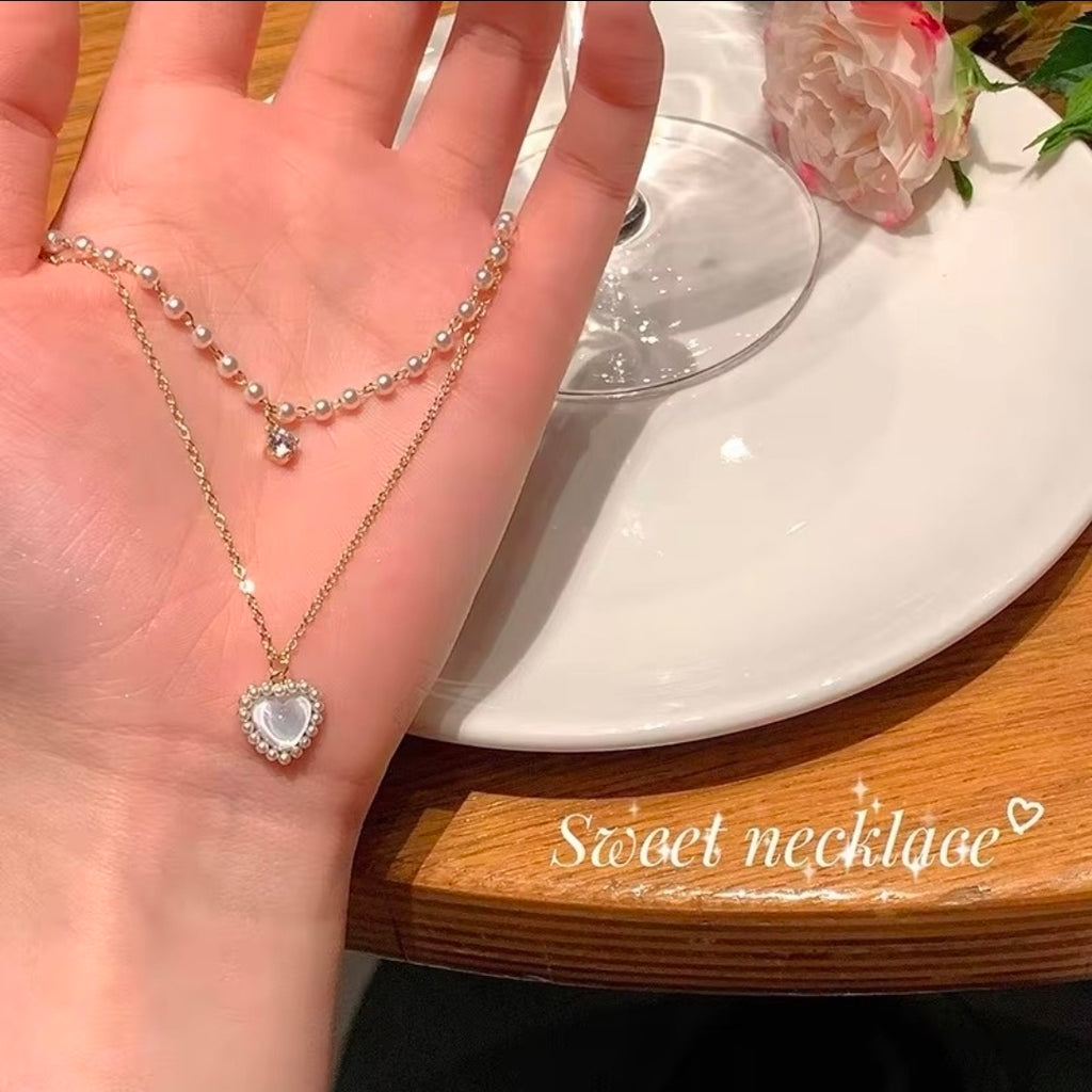 Pearl Heart Layered Necklace