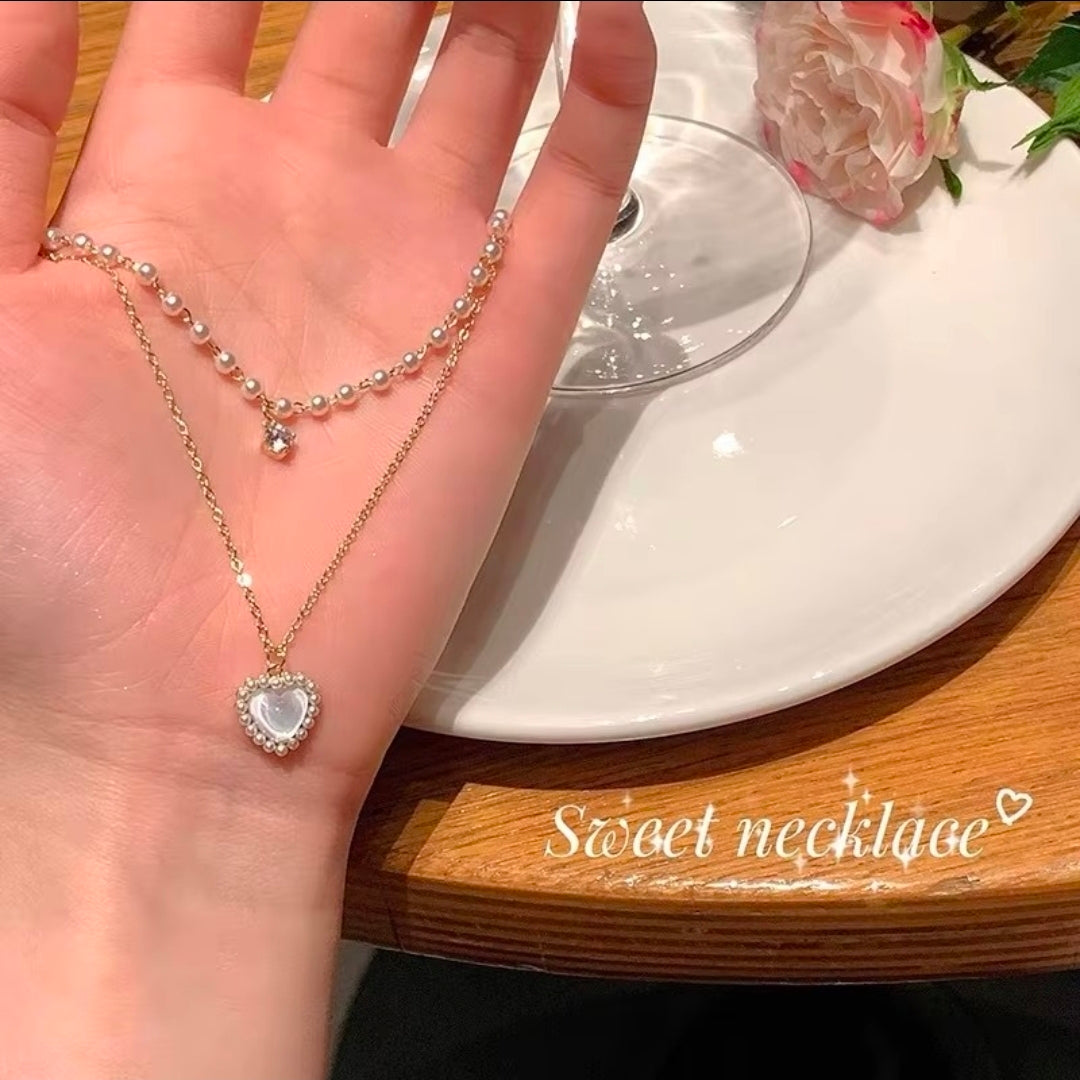 Pearl Heart Layered Necklace