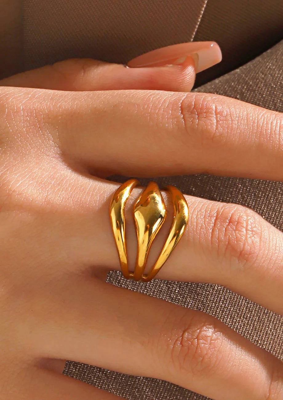 Golden Sculpted Triple Band Ring