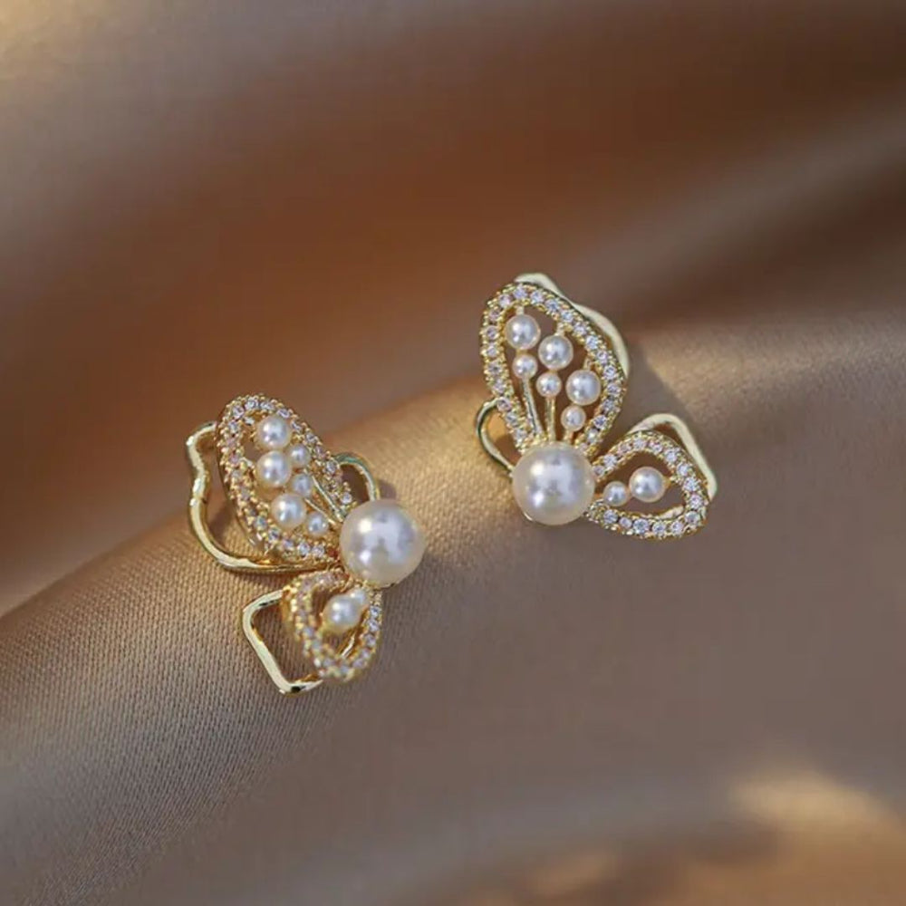 Pearl Flutter Butterfly Stud Earrings