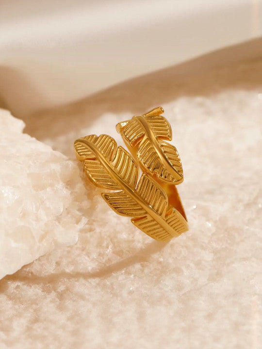 Golden Leaf Cluster Adjustable Ring