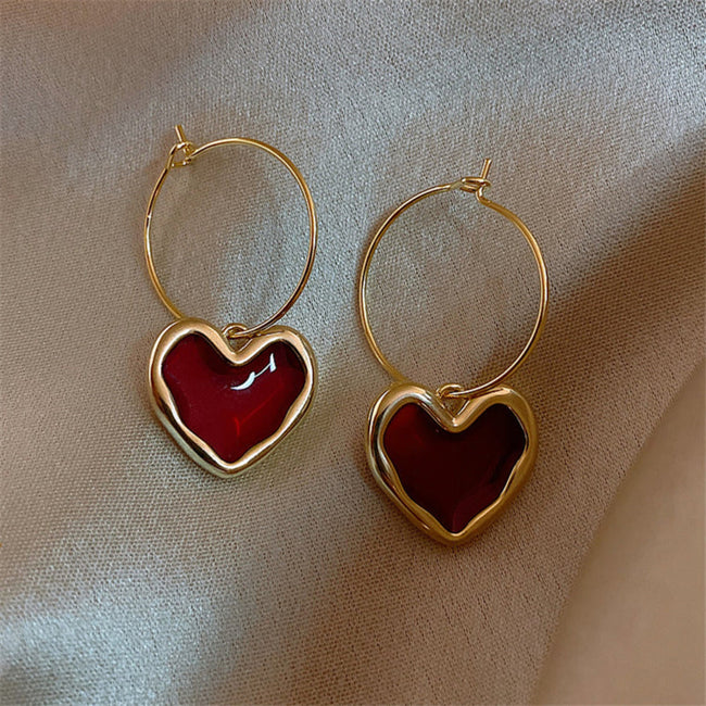 Ruby Heart Hoop Earrings