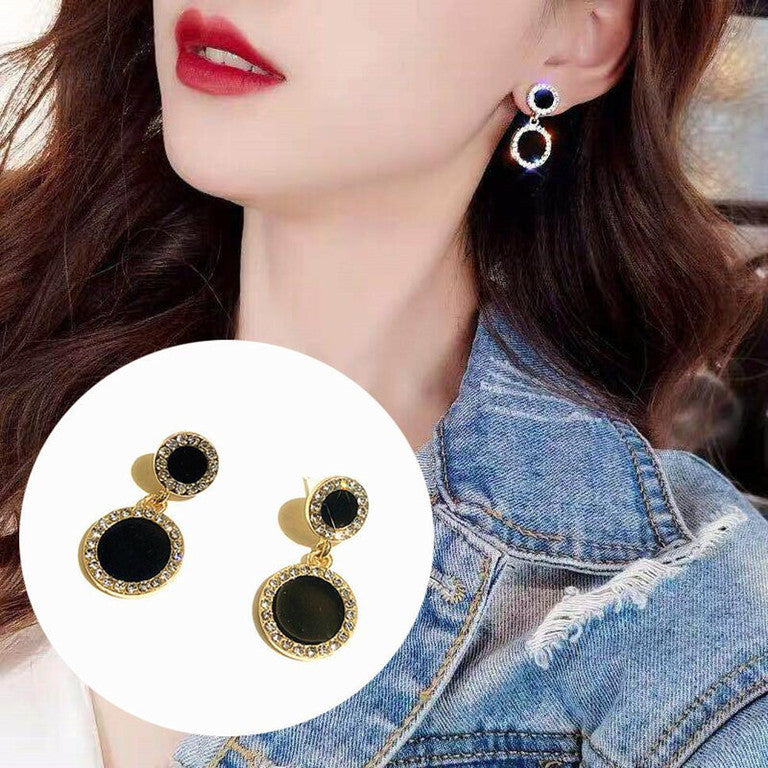 Noir Halo Crystal Drop Earrings