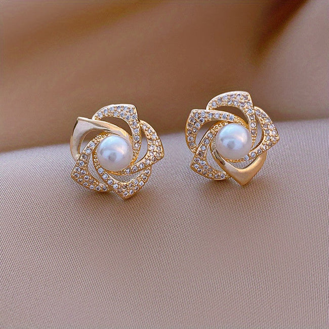 Royal Pearl Bloom Stud Earrings