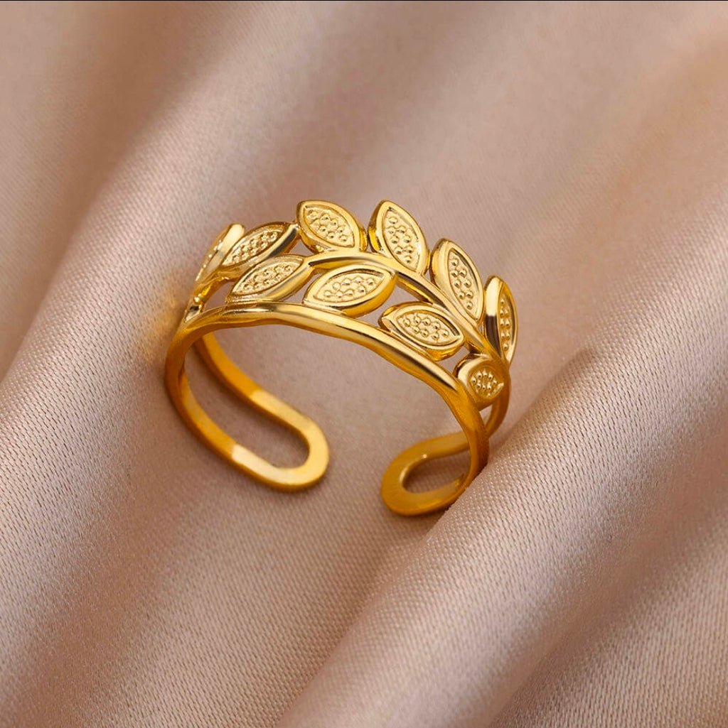 Golden Willow Leaf Adjustable Ring