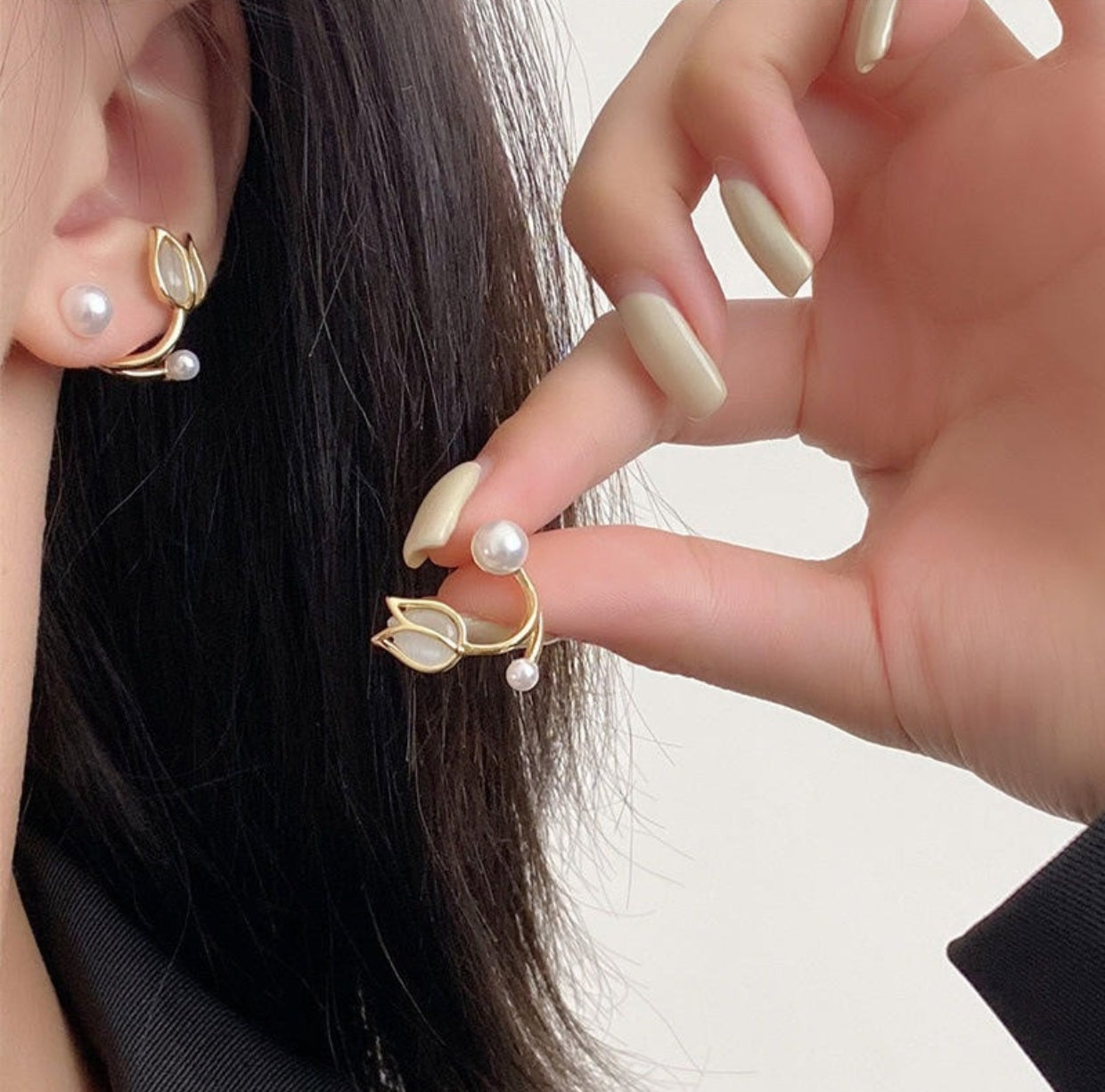 Pearl Tulip Wrap Earrings