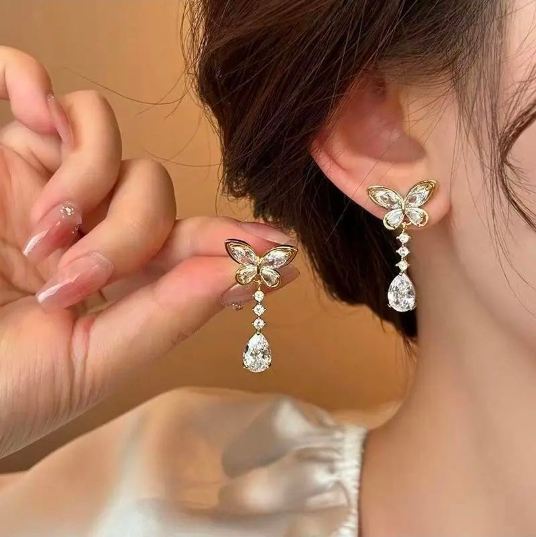 Crystal Butterfly Drop Earrings