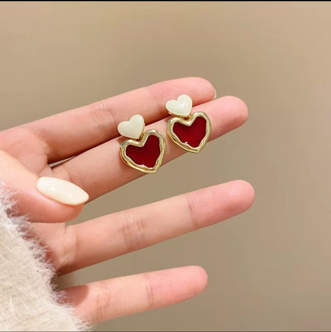 Scarlet Double Heart Drop Earrings