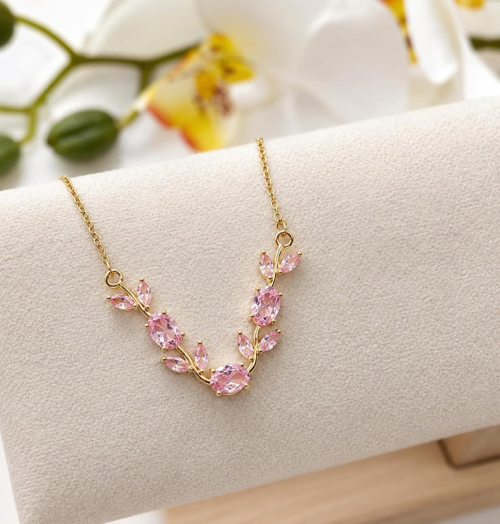Roselle Pink Crystal Vine Necklace