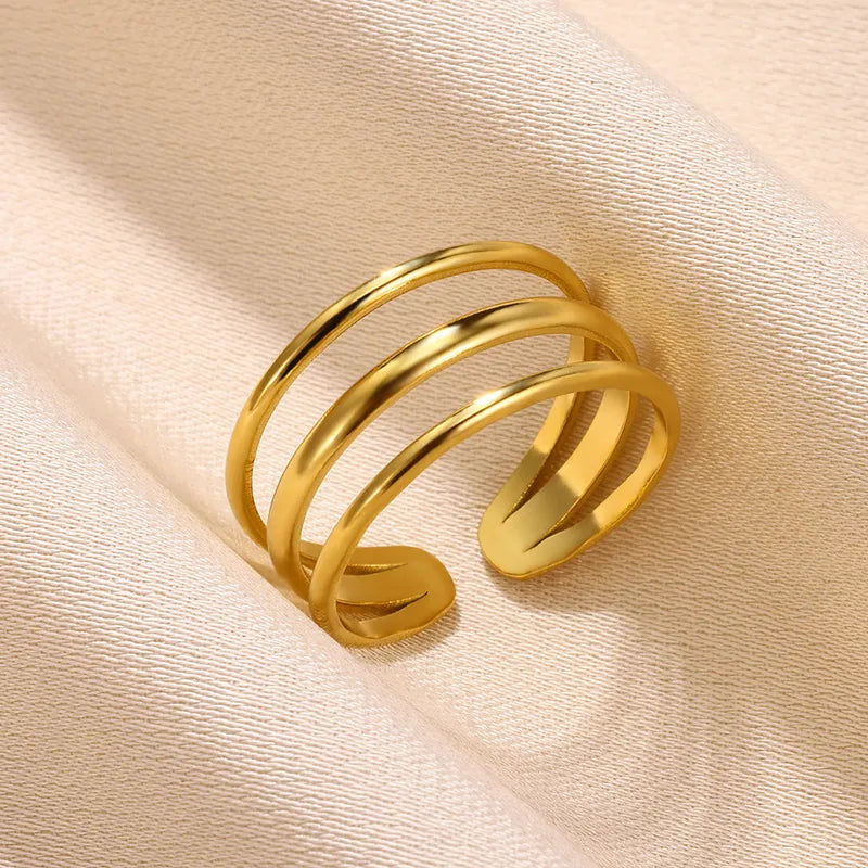 Golden Triple Loop Adjustable Ring